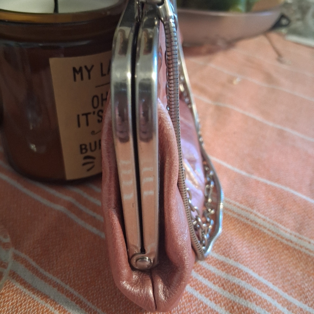 HOBO Pink Leather Clutch with Silver Chain - Picture 3 of 10